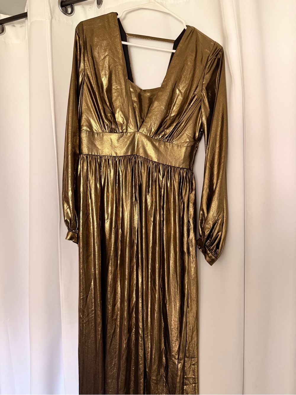 Gianni Bini Metallic Gold Long-Sleeve Maxi Dress